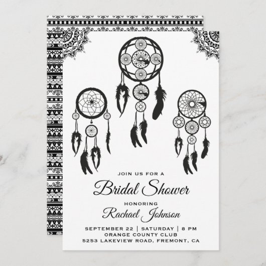Tribal Boho Dream Catcher Bridal Shower Uitnodigin Kaart (Voorkant / Achterkant)
