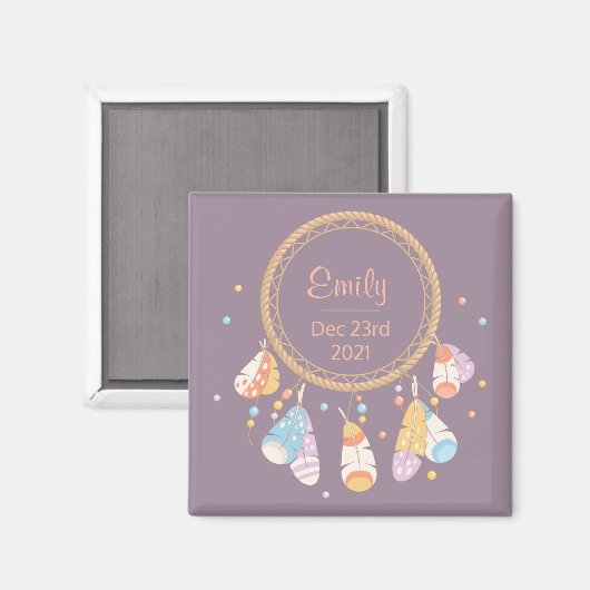 Tribal Boho Dreamweaver New Baby Keepomwille Paars Magneet (Voorkant / Achterkant)