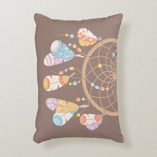 Tribal Boho Dreamweaver op Brown Accent Kussen (Voorkant(Verticaal))