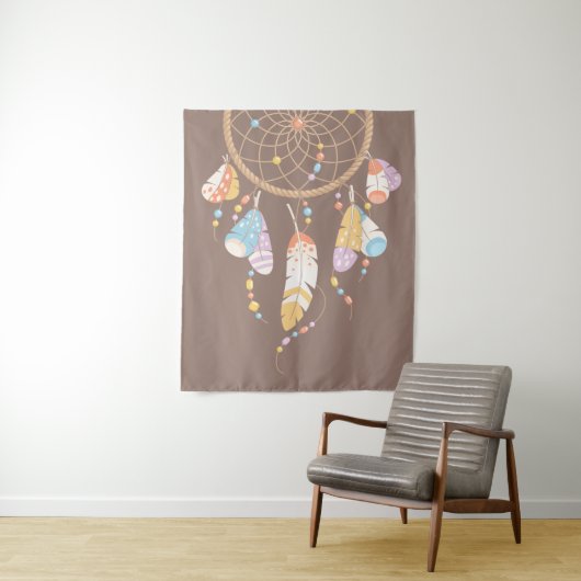 Tribal Boho Dreamweaver op Brown Wandkleed (In situ)