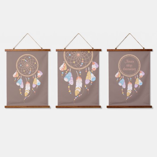 Tribal Boho Dreamweaver op bruine set van 3 Hangend Wandkleed (Driedubbel)