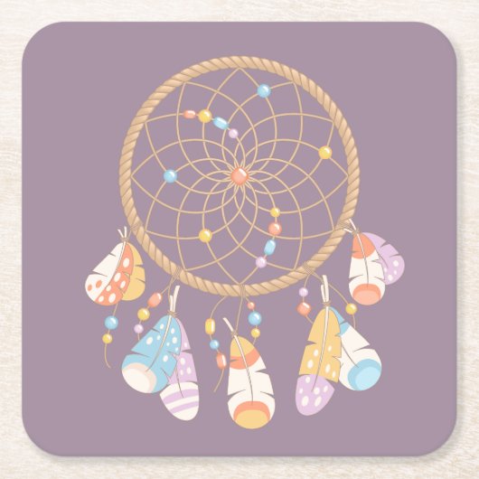 Tribal Boho Dreamweaver op Paars Kartonnen Onderzetters (Voorkant)