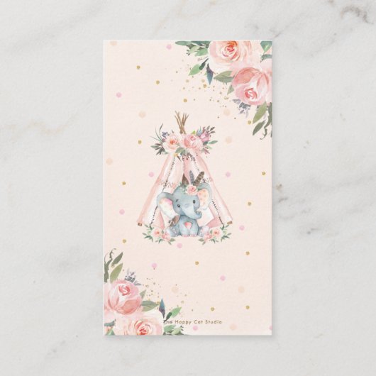 Tribal Boho Elephant Floral Diaper Raffle Ticket Informatiekaartje (Achterkant)