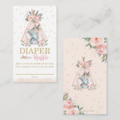 Tribal Boho Elephant Floral Diaper Raffle Ticket Informatiekaartje (Voorkant / Achterkant)