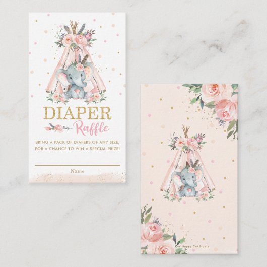 Tribal Boho Elephant Floral Diaper Raffle Ticket  Informatiekaartje (Voorkant / Achterkant)