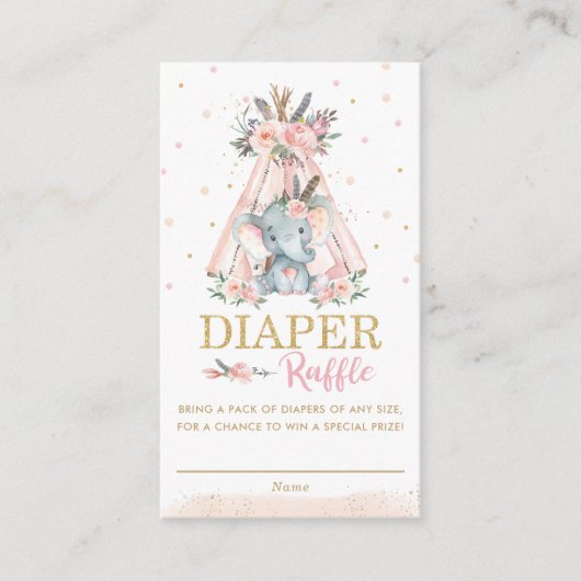 Tribal Boho Elephant Floral Diaper Raffle Ticket Informatiekaartje (Voorkant)