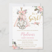 Tribal Boho Elephant Pink Girl Baby shower Kaart (Voorkant)