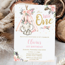 Tribal Boho Elephant Pink Wild One 1st Birthday Kaart