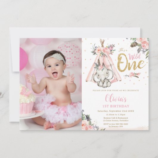 Tribal Boho Elephant Wild One 1st Birthday Afbeeld Kaart (Voorkant)