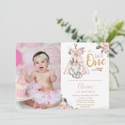 Tribal Boho Elephant Wild One 1st Birthday Afbeeld Kaart (Staand voorkant)