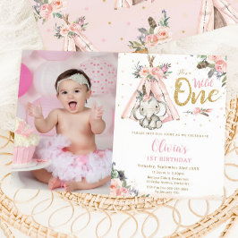 Tribal Boho Elephant Wild One 1st Birthday Afbeeld Kaart