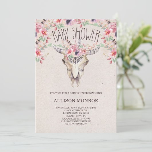 Tribal Boho en Bloemen Baby shower Uitnodiging (Staand voorkant)