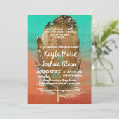 Tribal Boho Feather Blauwgroen Oranje bruiloft Kaart (Staand voorkant)