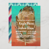 Tribal Boho Feather Blauwgroen Oranje bruiloft Kaart (Voorkant / Achterkant)