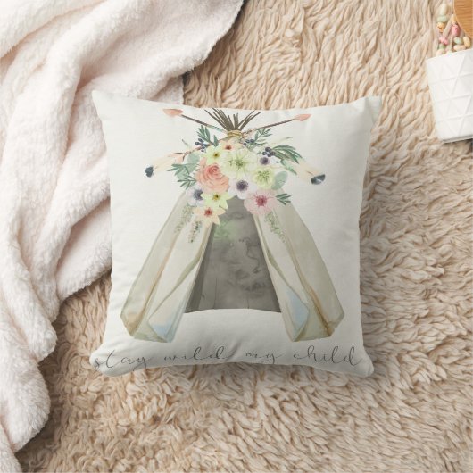 Tribal Boho Floral Teepee Blijf Wild Kind Pillow Kussen (Deken)
