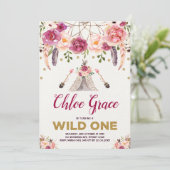 Tribal Boho Floral WILD ONE Verjaardagsfeestje Tip Kaart (Staand voorkant)