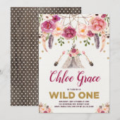 Tribal Boho Floral WILD ONE Verjaardagsfeestje Tip Kaart (Voorkant / Achterkant)