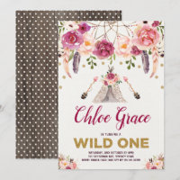 Tribal Boho Floral WILD ONE Verjaardagsfeestje Tip