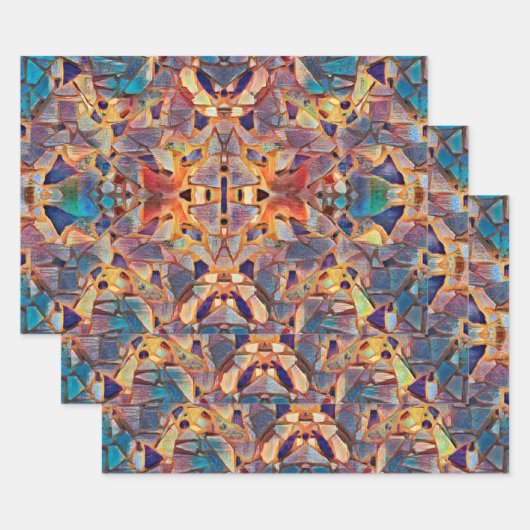 Tribal Boho Hippie Paars Yellow Blue Patroon Inpakpapier Vel (Set)