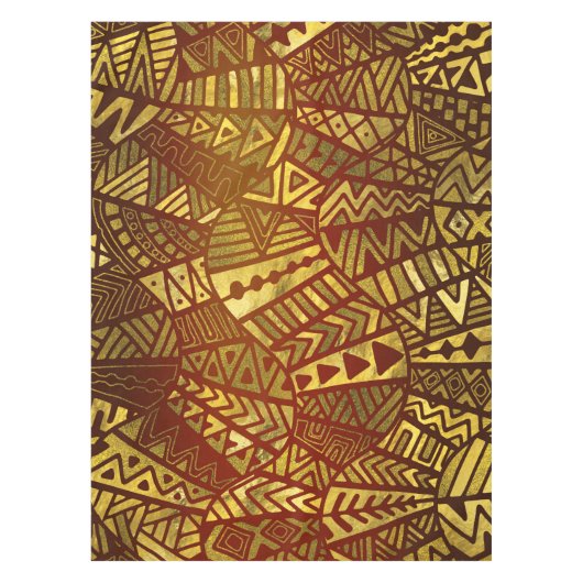 Tribal Boho Pattern Gold en Brown Tafelkleed (Voorkant)