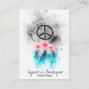 *~* Tribal Boho Peace Sign Flowers Feathers Grunge Visitekaartje