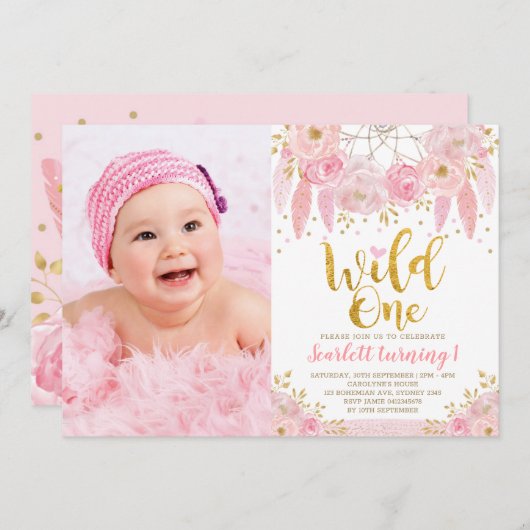 Tribal Boho Pink Drocatcher Wild Eén verjaardag Kaart (Voorkant / Achterkant)