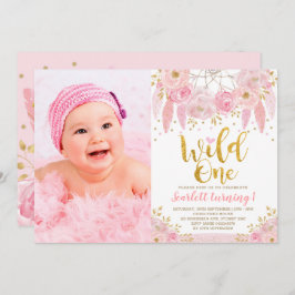 Tribal Boho Pink Drocatcher Wild Eén verjaardag Kaart