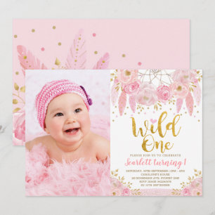 Tribal Boho Pink Drocatcher Wild Eén verjaardag Kaart