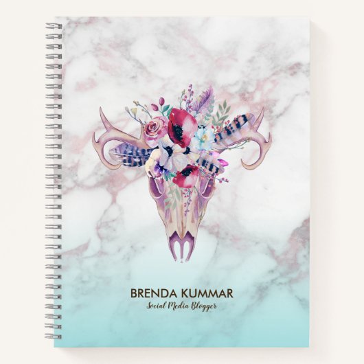 Tribal Boho schedel & Roos-gouden Faux Marble Ombr Notitieboek (Voorkant)