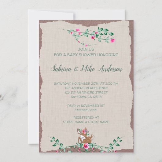 Tribal Boho Tipi- en Hertenkoppel Baby Shower Kaart (Achterkant)