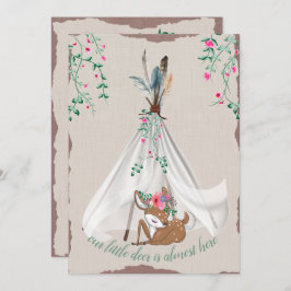 Tribal Boho Tipi- en Hertenkoppel Baby Shower Kaart