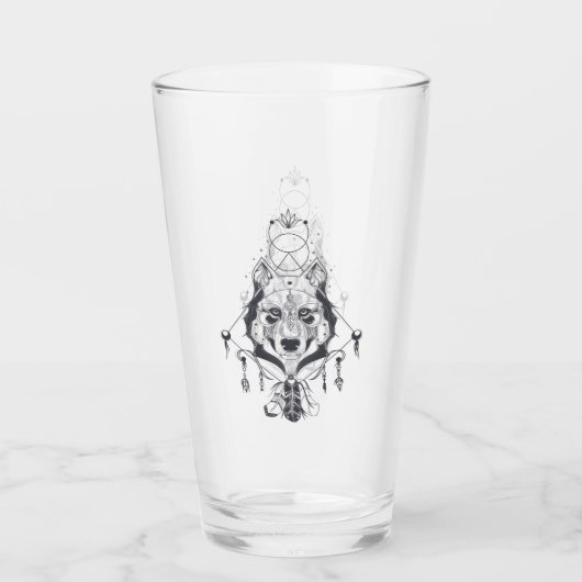 Tribal Boho Wolf Glas (Voorkant)
