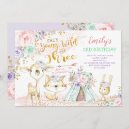 Tribal Boho Woodland Animals Teepee 3rd Birthday Kaart