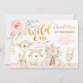 Tribal Boho Woodland Animals Wild One Birthday Kaart (Voorkant)