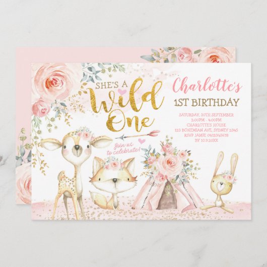 Tribal Boho Woodland Animals Wild One Birthday Kaart (Voorkant / Achterkant)