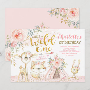 Tribal Boho Woodland Animals Wild One Birthday Kaart