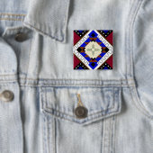 Tribal Botton, geluk, Native American Zia Vierkante Button 5,1 Cm (In situ)