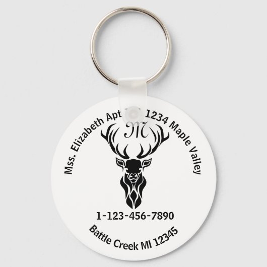 Tribal Buck Silhouette Monogram Home Address Keyse Sleutelhanger (Voorkant)
