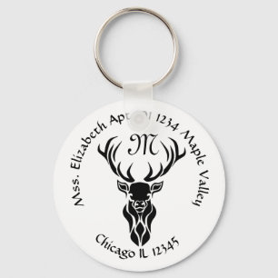 Tribal Buck Silhouette Monogram Home Adres Sleutelhanger