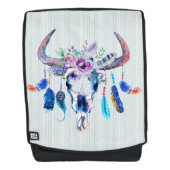 Tribal Buffalo Scull Bloemen & Veren Rugtassen (Voorkant)