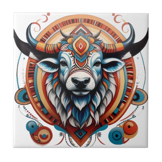 Tribal buffalo spirit logo tegeltje (Voorkant)