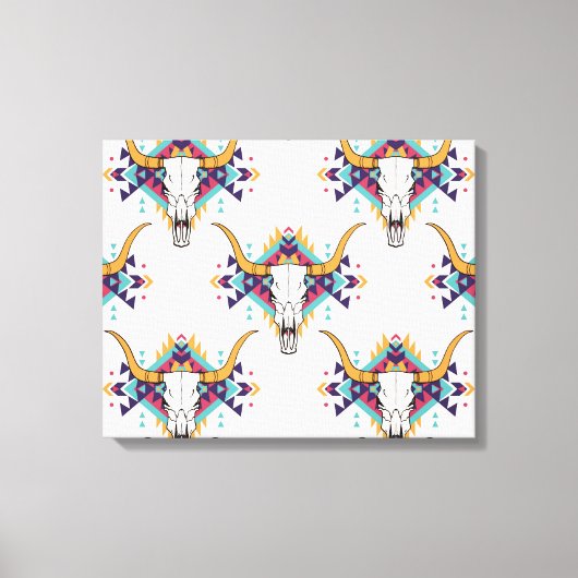 Tribal Bull Skull: Boho naadloos Canvas Afdruk (Voorkant)