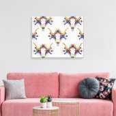 Tribal Bull Skull: Boho naadloos Canvas Afdruk (Insitu (Woonkamer))