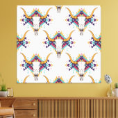 Tribal Bull Skull: Boho naadloos Canvas Afdruk (Insitu (Woonkamer))