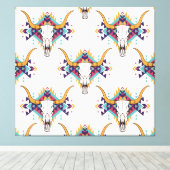 Tribal Bull Skull: Boho naadloos Canvas Afdruk (Insitu (Houten vloer))