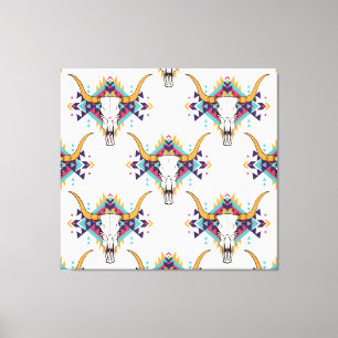 Tribal Bull Skull: Boho naadloos Canvas Afdruk