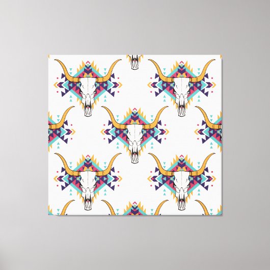 Tribal Bull Skull: Boho naadloos Canvas Afdruk (Voorkant)