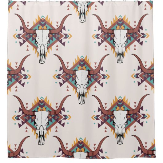 Tribal Bull Skull: Boho naadloos Douchegordijn (Voorkant)