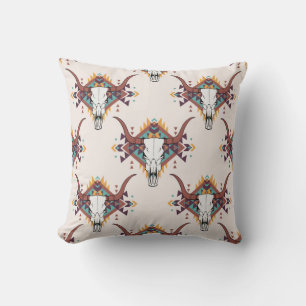Tribal Bull Skull: Boho naadloos Kussen