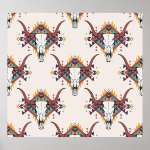 Tribal Bull Skull: Boho naadloos Poster